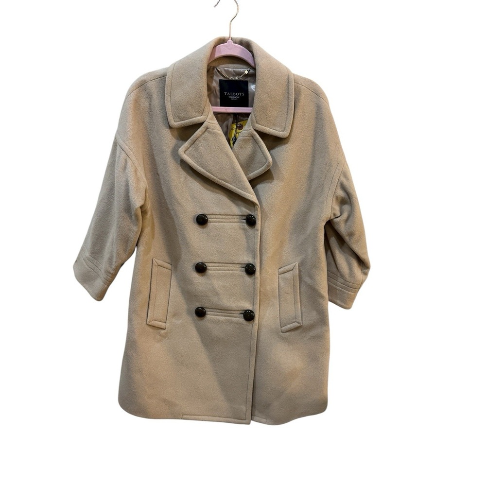 Talbots Coat Womens Lined‎ Wool Cashmere Blend Camel Tan Double Breasted Peacoat
